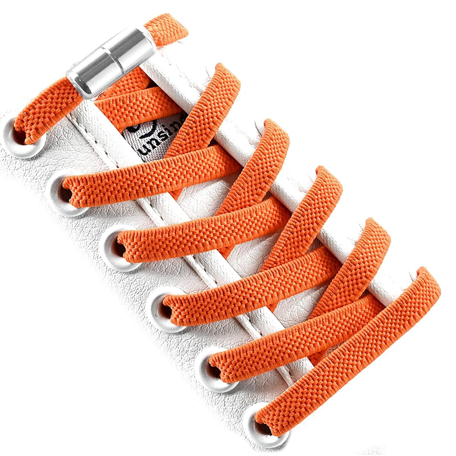 No Tie Elastic Shoe Laces With Laces Lock Tieless One Size Fits All Kids & Adult Sports Flat Shoelaces One Size orange