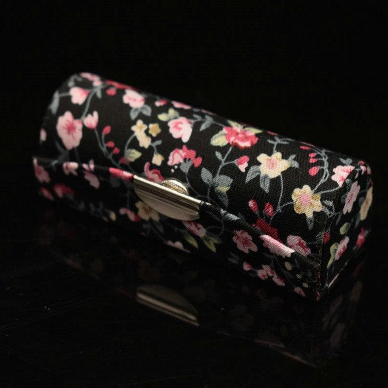 Women Makeup Storage Box Lipstick Box With Mirror Flower Printing Single Lipstick Storage Case Cosmetic Bags black