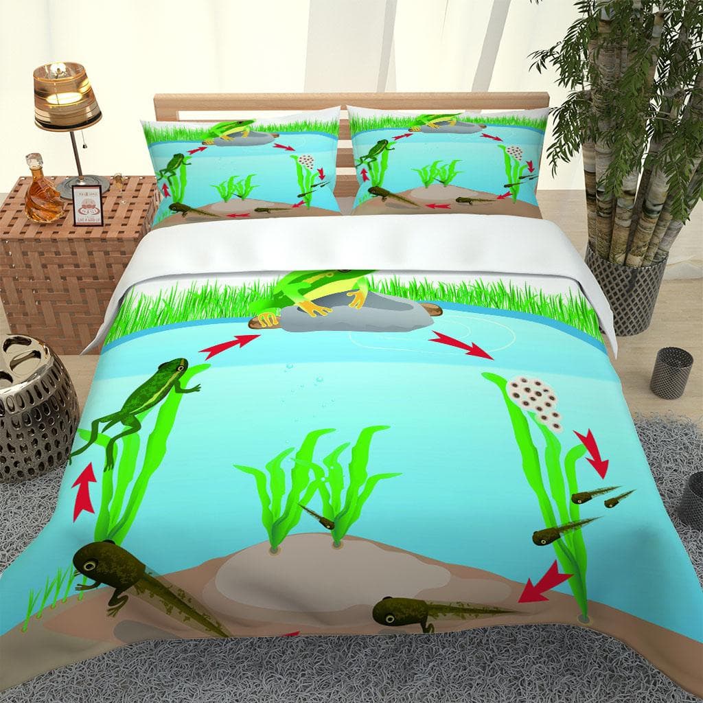 Children'S Quilt 3D Animal Frogs Print Bedding 3Pcs Fashion Duvet Cover Set For Bedroom, Guest Room Soft Comfortable W90xL190cm