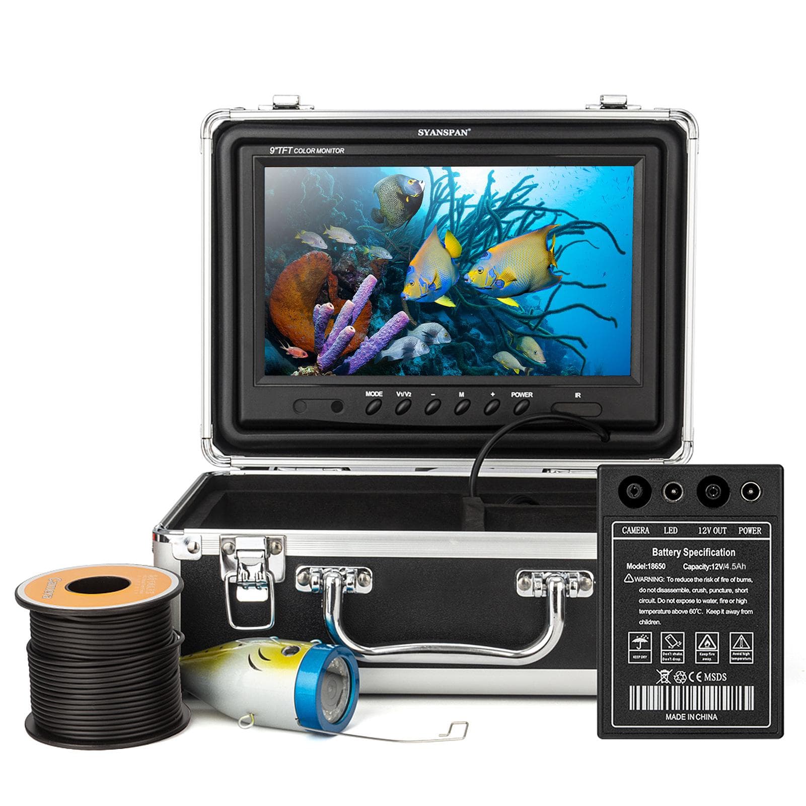 9 Inch 1200TVL Underwater Fishing Camera Fish Finder 12 Infrared LED Lamps 15M/30M/50M for Ice Sea 50m