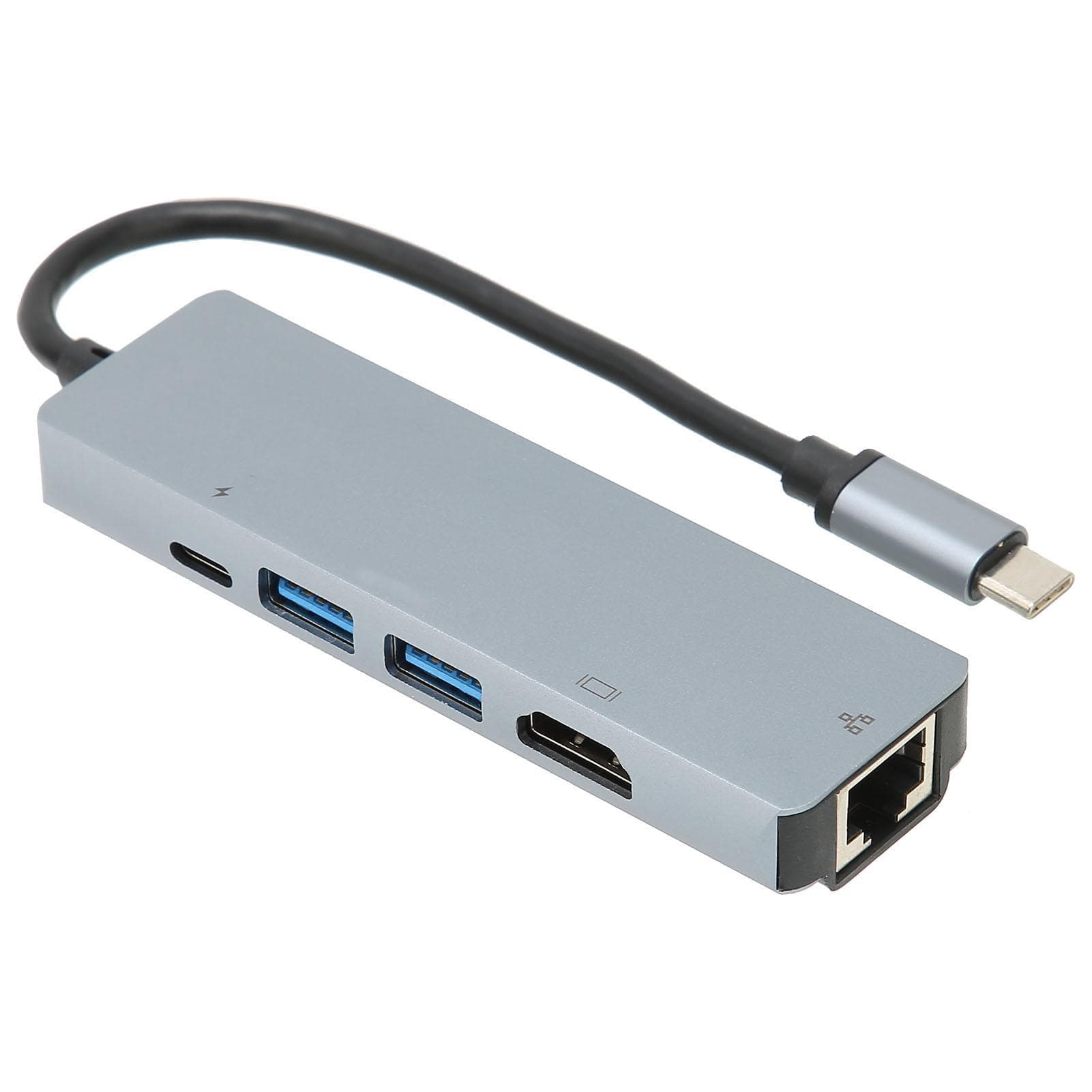 USB C Hub 5 in 1 High Speed Data Transmission Excellent Heat Dissipation Ethernet Adapter for