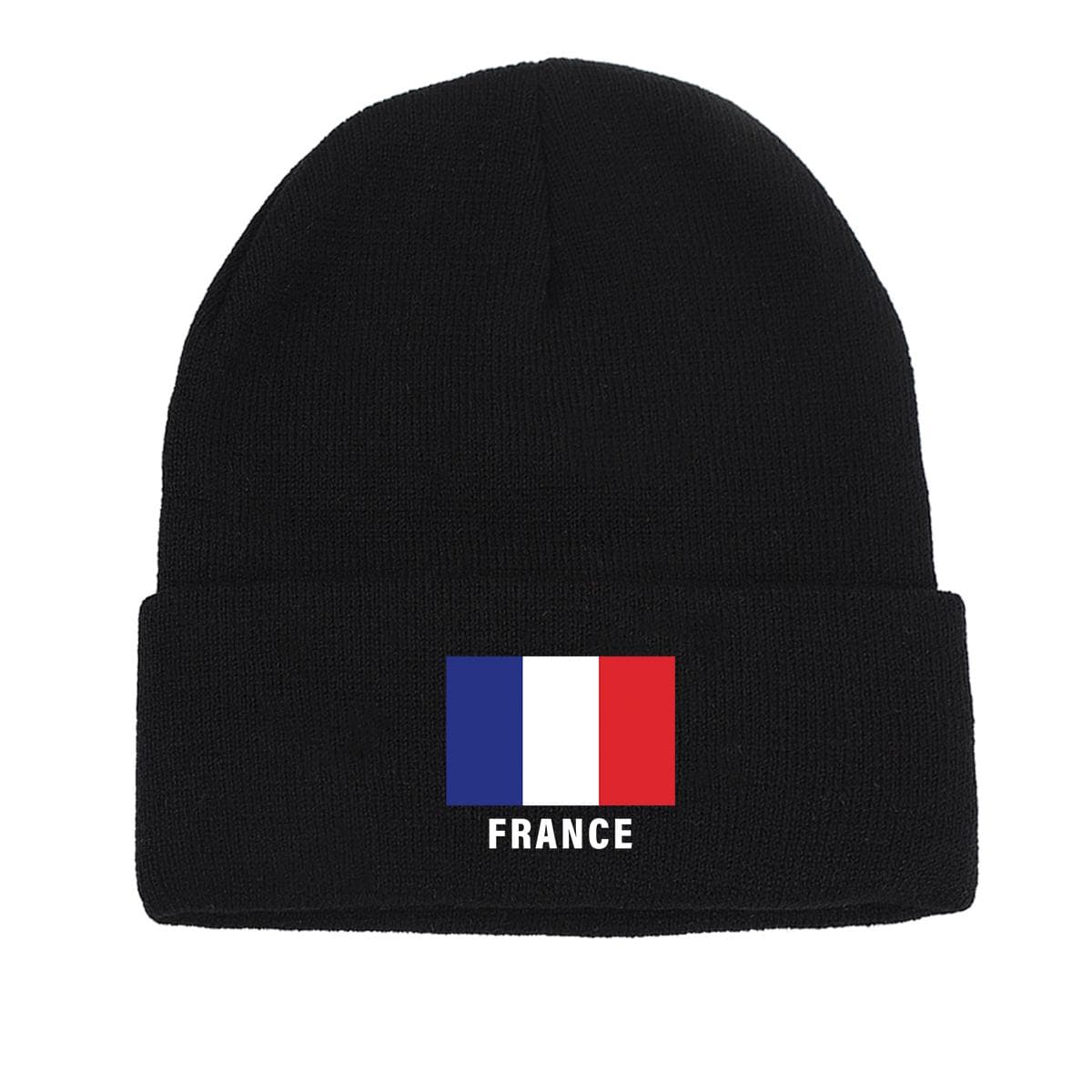 France Flag Warm Knit Cap Beanie, Patriotic Skull Cap Soft Cozy Unisex Bobble Hat Knitted Hat Beanie as the picture black