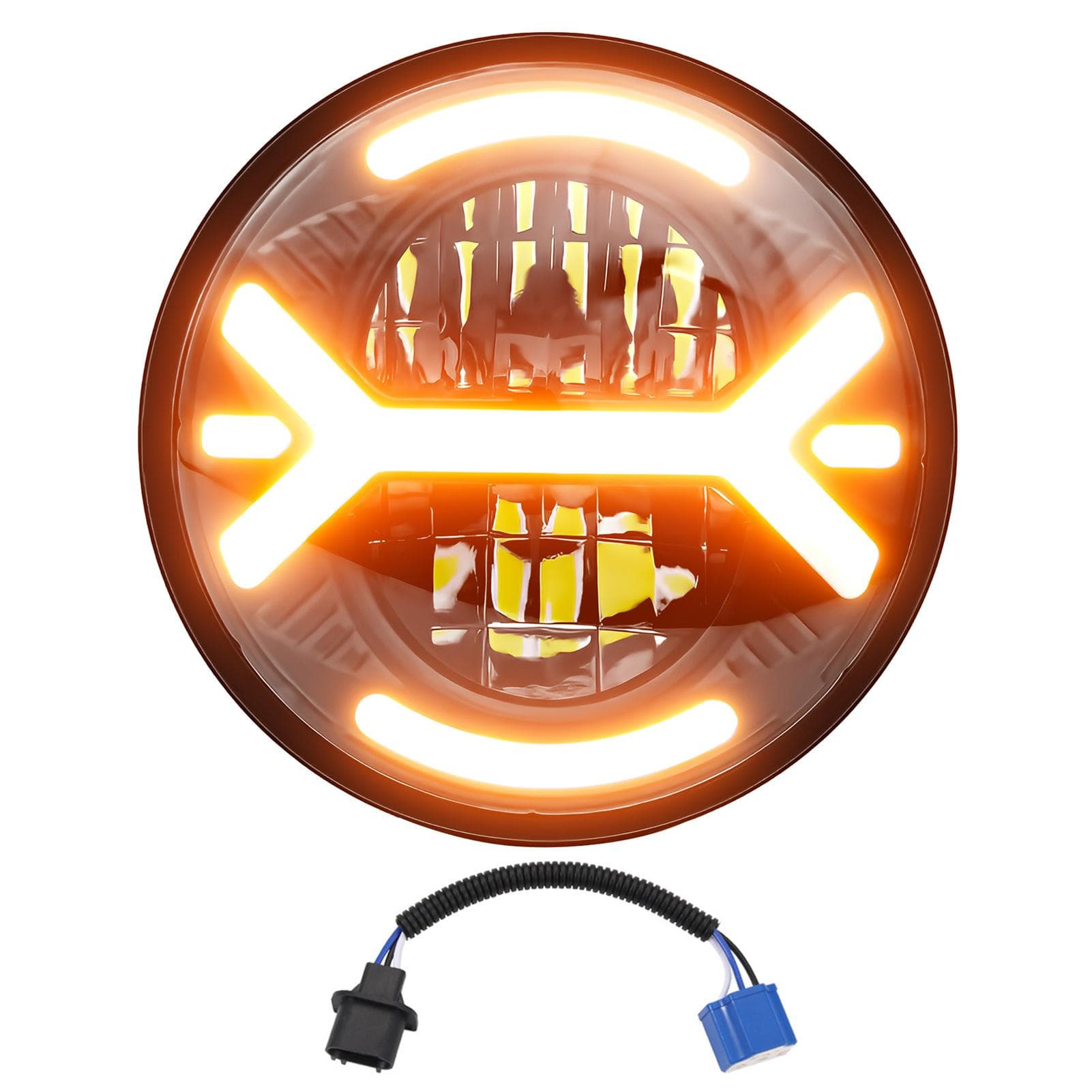 1 PCS Motorcycle Headlight, 5.75 Round LED Headlamp with DRL Turn Signal Low and High Beam