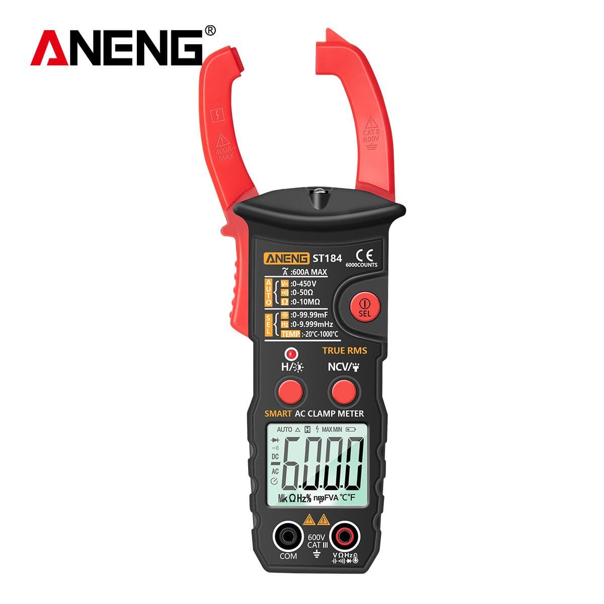 ANENG True RMS Digital Multimeter Clamp Meter DC/AC Voltage Detector AC Amp Meter with Ohm red