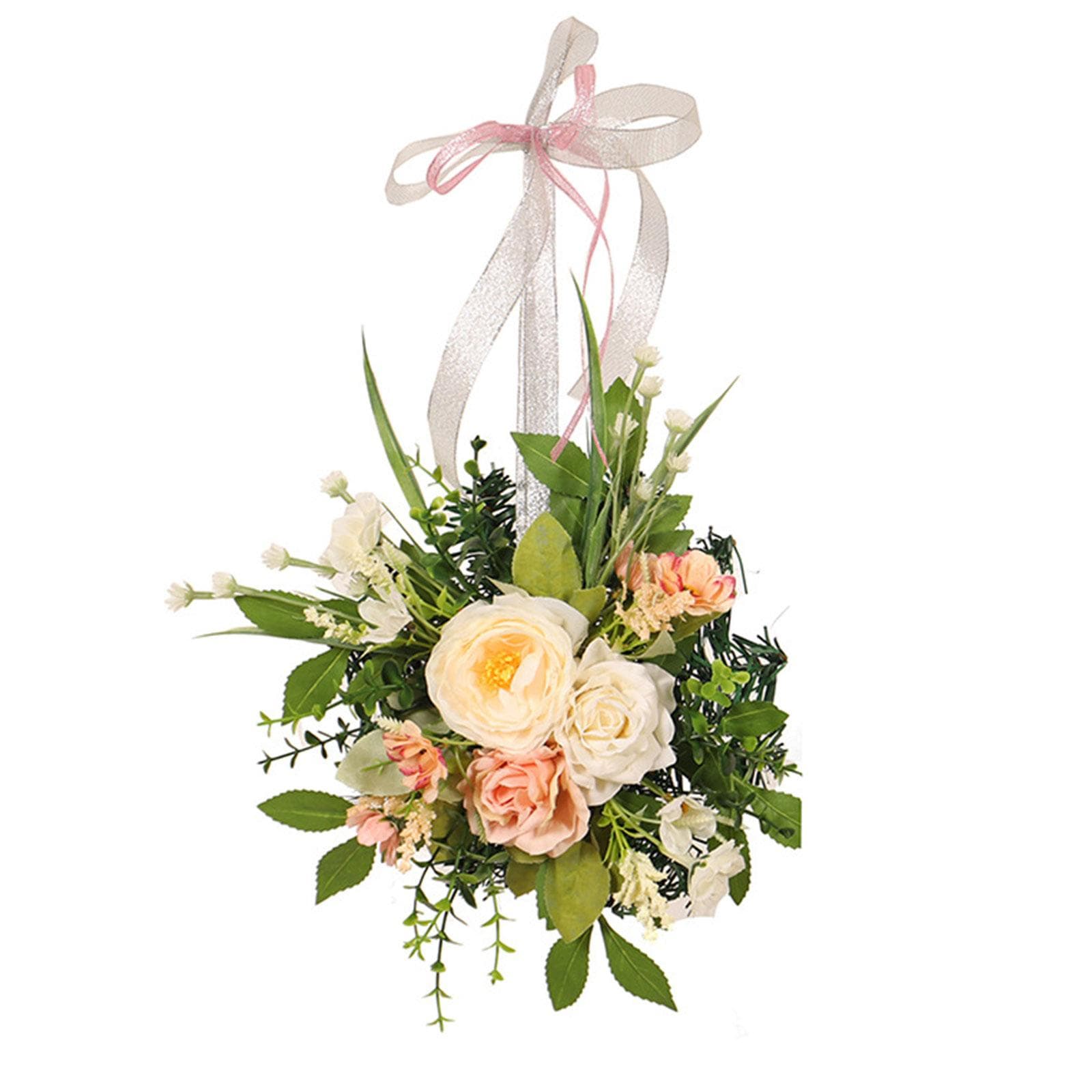 Spring Rose Wreath Front Door Decorative Hanging Wreath Artificial Wall Wreath for Home Decor