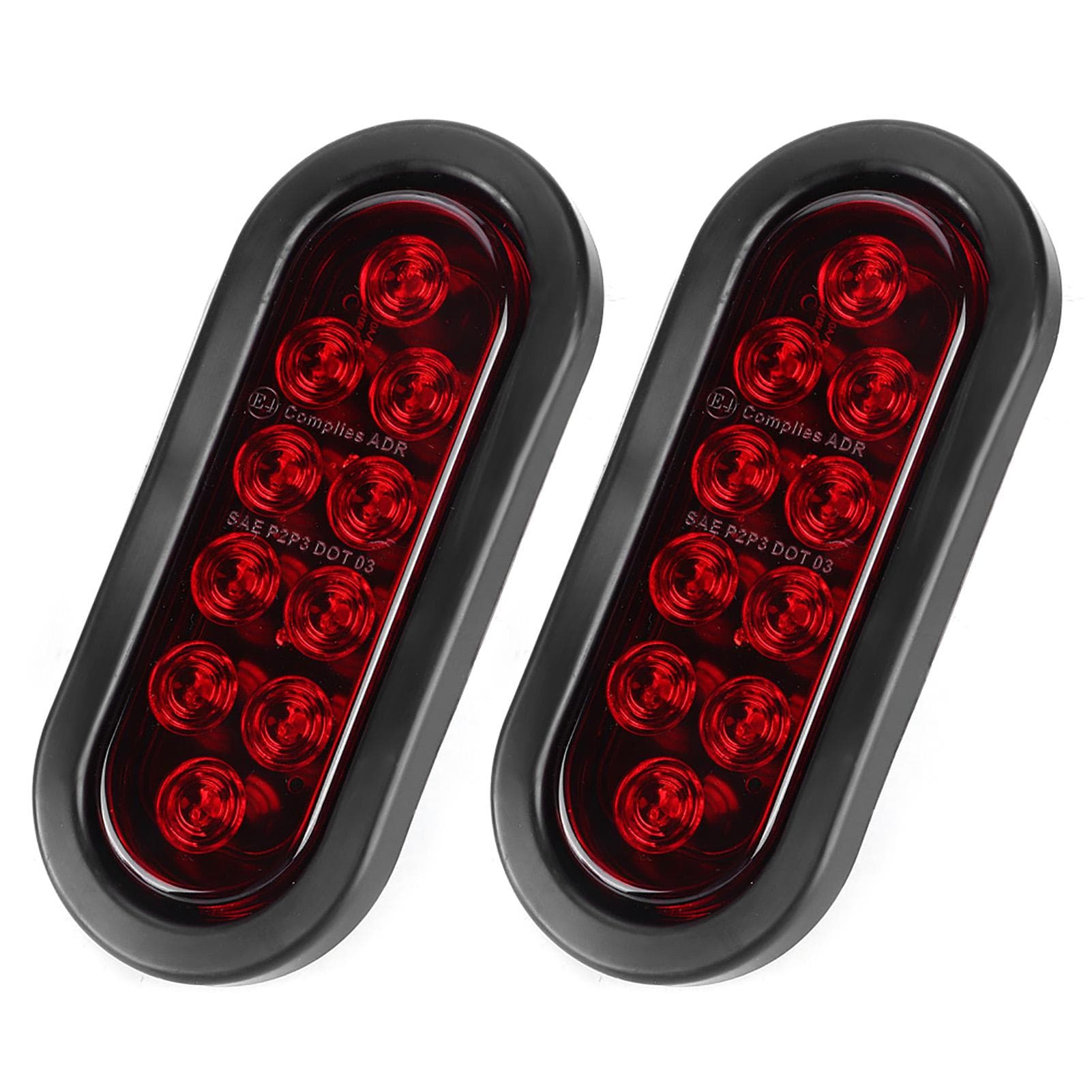 2pcs 10LED Side Marker Light 6in Red Oval Waterproof Truck Taillight Surface Mounted