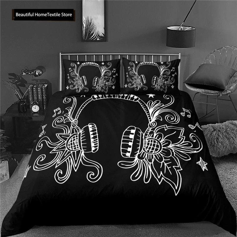 3d Music Notes Guitar Duvet Cover Set For Teens Adults Bedroom Decor Music Bedding Sets Fashion Hip Hop Comforter Cover 70x133cm 2pcs