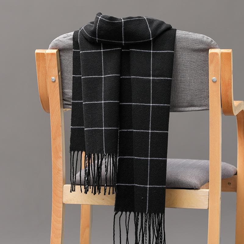 Winter Men Scarf Keep Warm Cashmere Scarves Casual Pashmina Neckerchief Tassel Business Shawl Wrap black