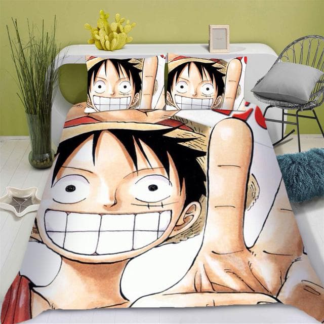 One-Piece Anime Duvet Cover Set Comforter Printed Nika Luffy Gear Cartoon Twin Size Bedding Sets Gifts 3-pieces Set Home Decor AU Single140x210cm