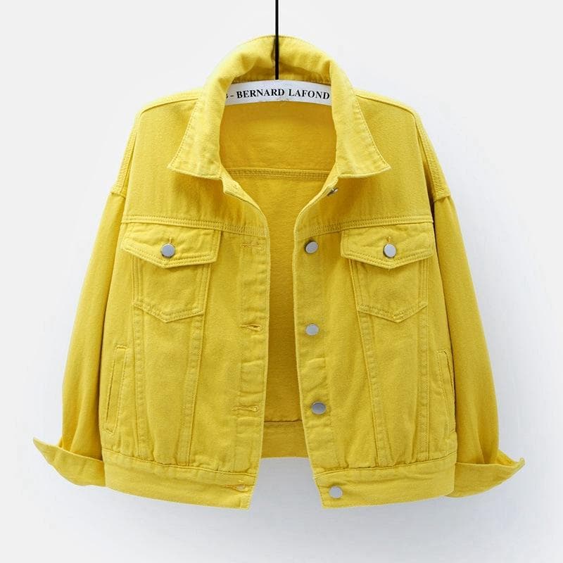 Spring New Color Denim Jacket Women's Short Korean Loose Long Sleeve Jacket Student Top XXXL yellow