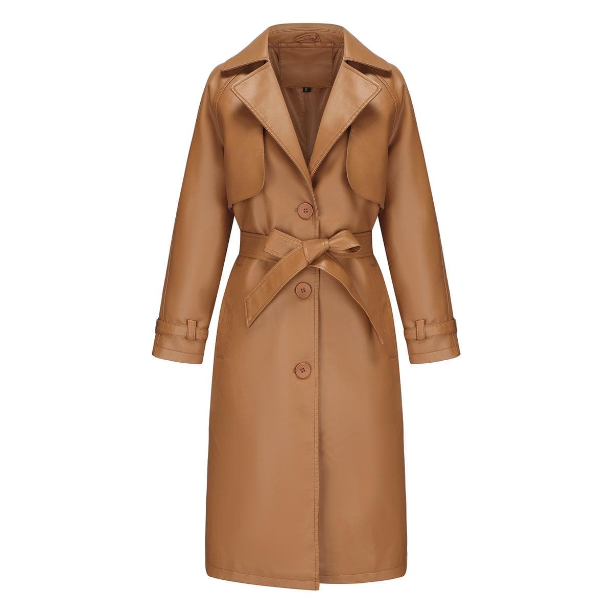 Spring and Autumn Women's Windbreaker Long Loose Jacket PU Leather Jacket Women's Classic Lapel Jacket with Belt 2XL