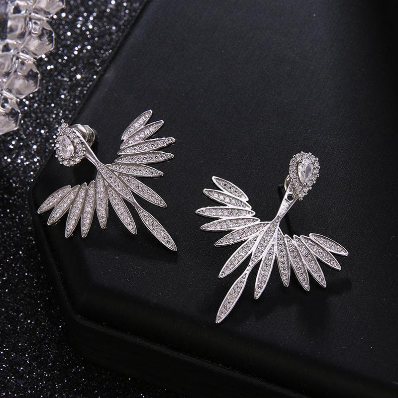 Fashion Shiny Zircon Wing Symmetrical Stud Earrings Exquisite Gold Silver Color Party Jewelry For Women silver