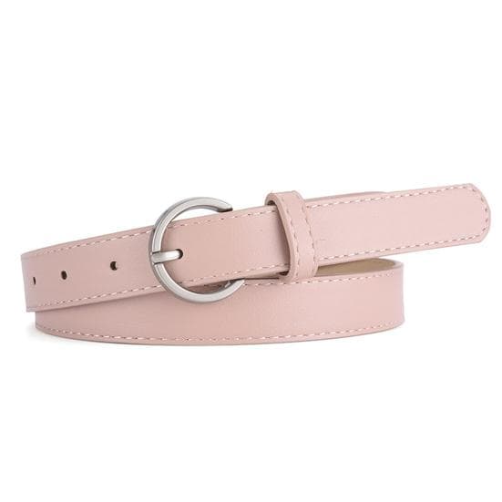 Women Belt Multi Holes Adjustable Length Round Buckle Faux Leather Waistband Dresses Shirts Sweaters Jeans Thin Belt pink