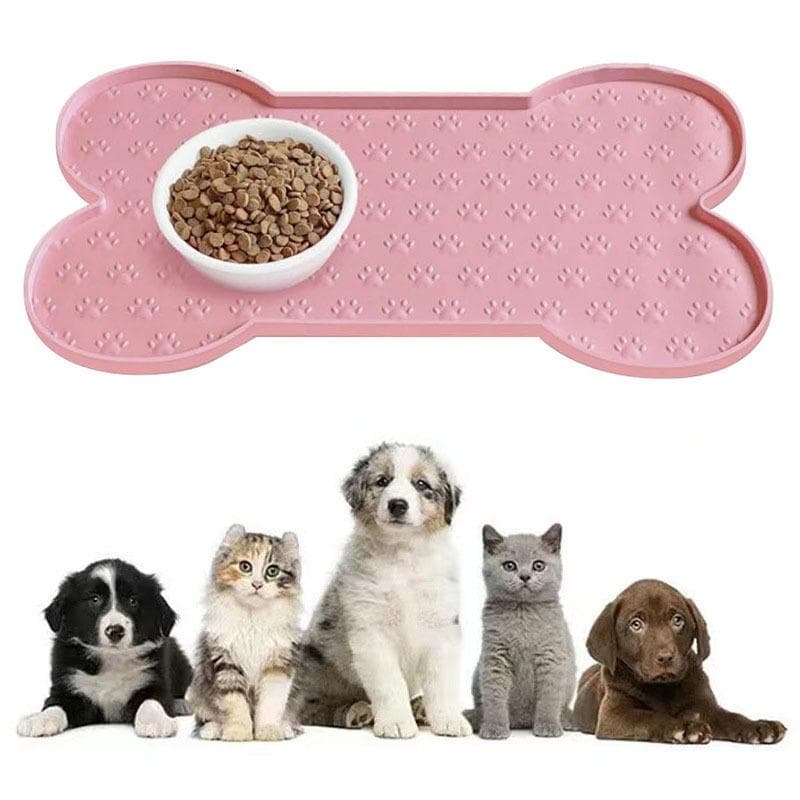 Dog Food Mat Anti-Slip Silicone Thicker Pet Placemat Waterproof Feeder Pad With Raised Edge Puppy Feeding Mats pink