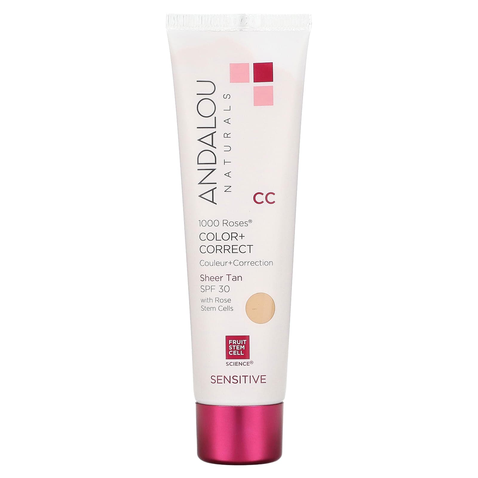 Andalou Naturals, 1000 Roses, CC Color + Correct, For Sensitive Skin, SPF 30, Sheer Tan, 2 fl oz (58 ml)