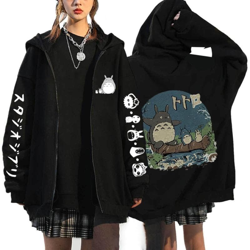 Anime Totoro Sweatshirts Men and Women Zipper Jackets Hooded Sweatshirts Casual Hip Hop Zip Up Hoodie S