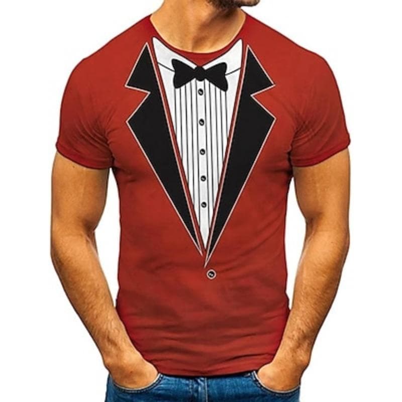 Men's Graphic Tee Tuxedo Shirts Short Sleeve T shirt 3D Print Round Neck Shirt Exaggerated Basic Daily Black White Yellow Clothing Apparel Normal S