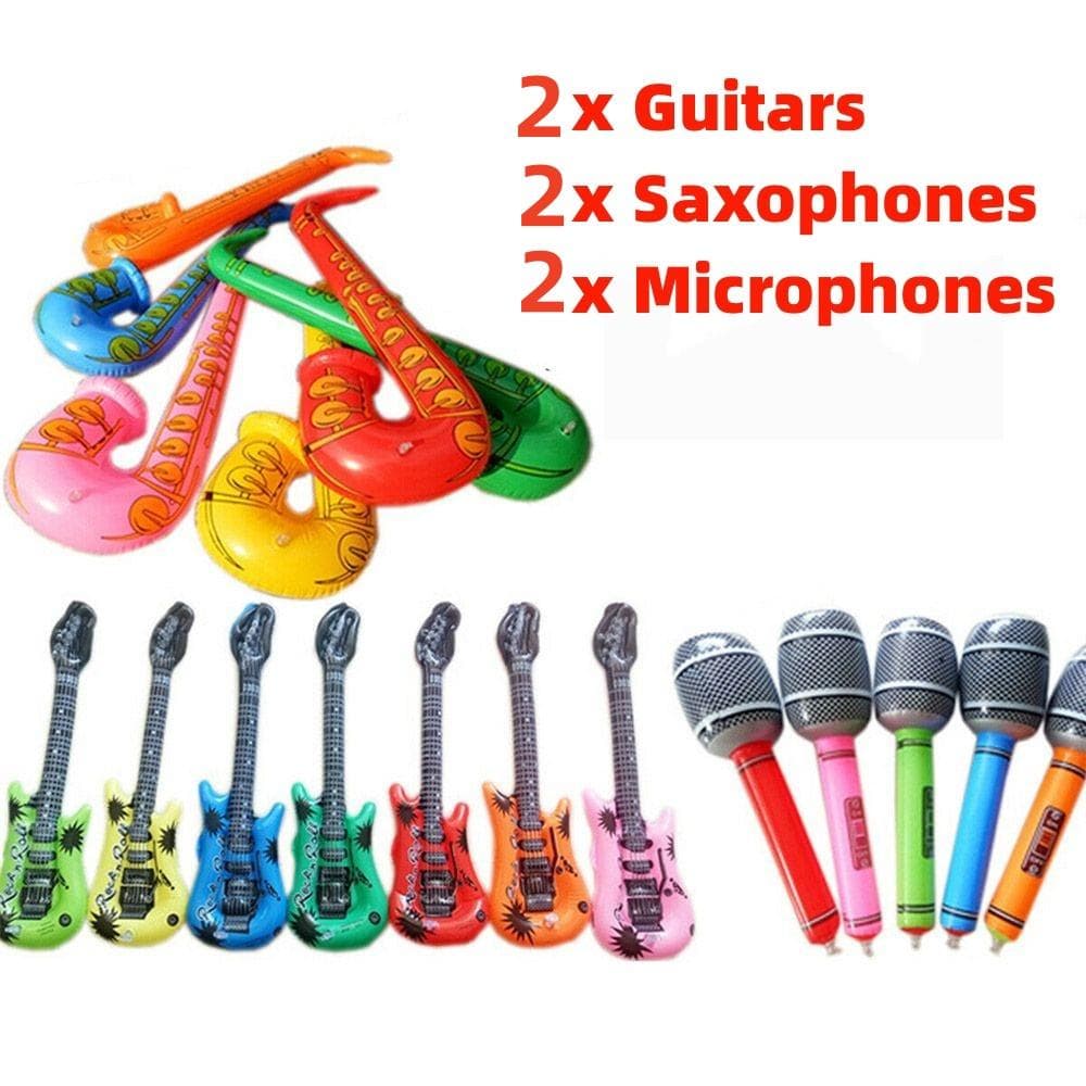 6pcs Inflatable Instruments PVC Simulation Instruments Guitar Sax Microphone Party Hip Hop Birthday Party Supplies