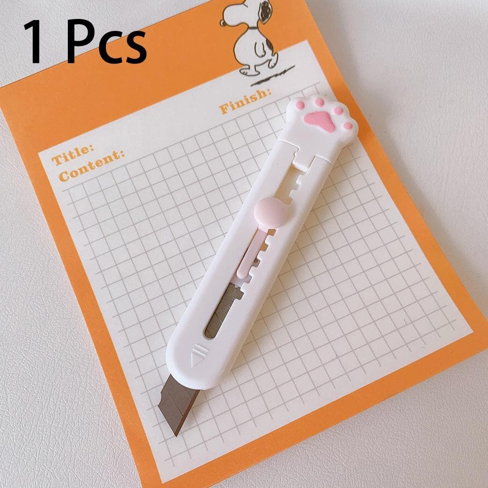 Kawaii Mini Pocket Cat Paw Art Utility Knife Express Box Knife Paper Cutter Craft Wrapping Refillable Blade Stationery white