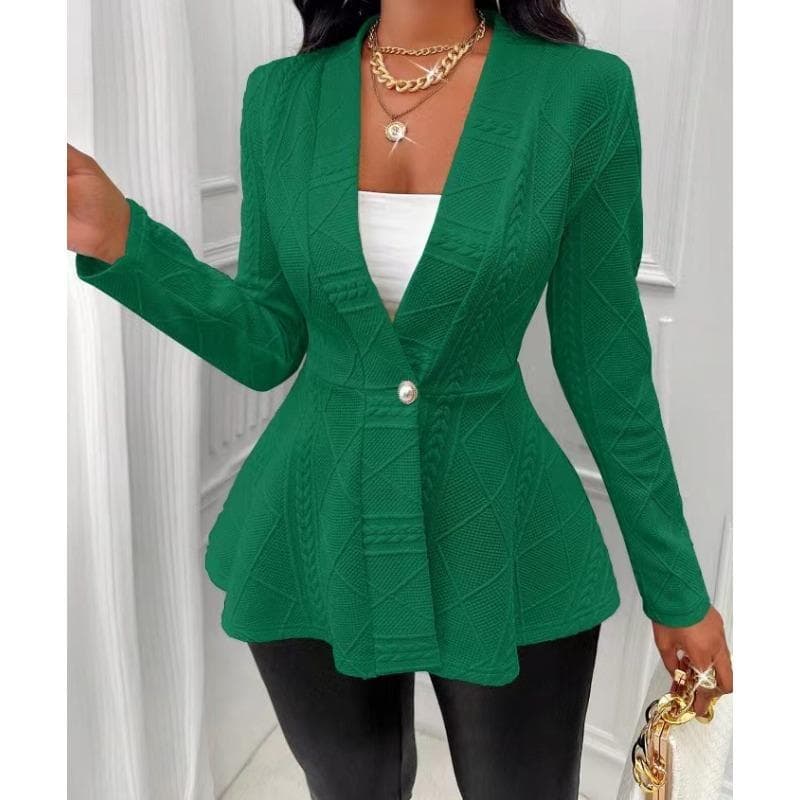 YYFS Women's Fashion Casual Solid Color Print Autumn Winter Long Sleeve V-Neck Jackets & Coats XXL green