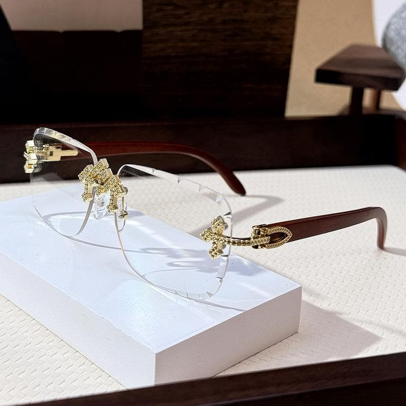 Cross Town Diamond Sunglasses Men'S Gypsy Golden Minute Frameless Sunglasses Decorative Wood Grain