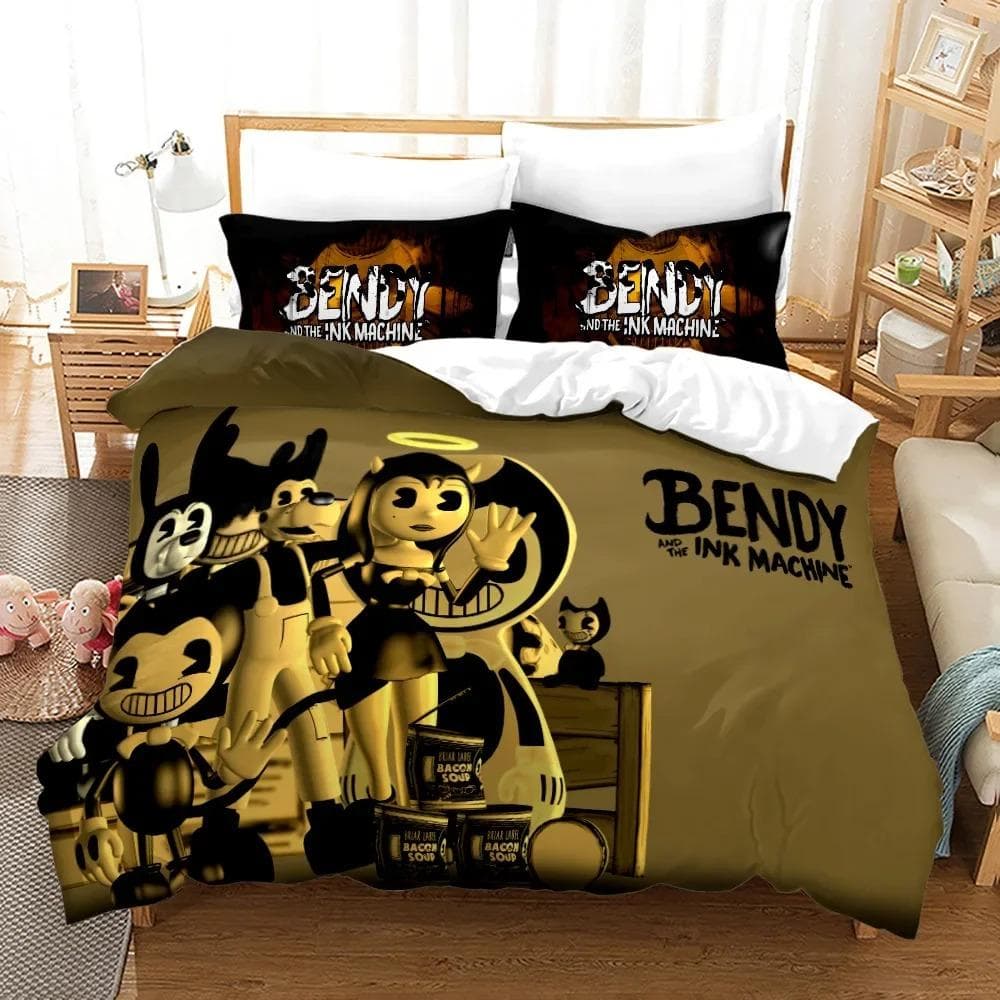 New Anime Bendy & Ink Machin Bedding Set Single Twin Full Queen King Size Bed Set Adult Kid Bedroom Duvetcover Set Home Textile EU Twin 135x200cm