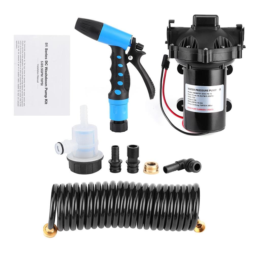 Washdown Deck Cleaning Pump Kit 12V Fresh Sea Water Flow 5.0 GPM for Rv Boat Marine