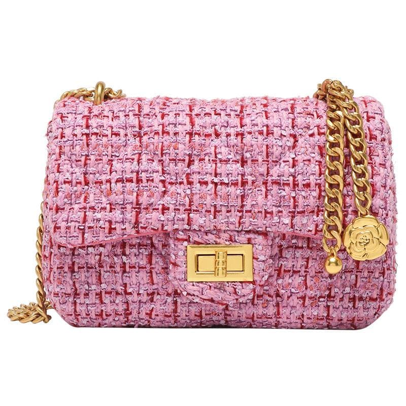 Spring and Summer Fashionable and Versatile Tweed Diamond Chain Bag, Single-shoulder Crossbody Small Square Bag for Women