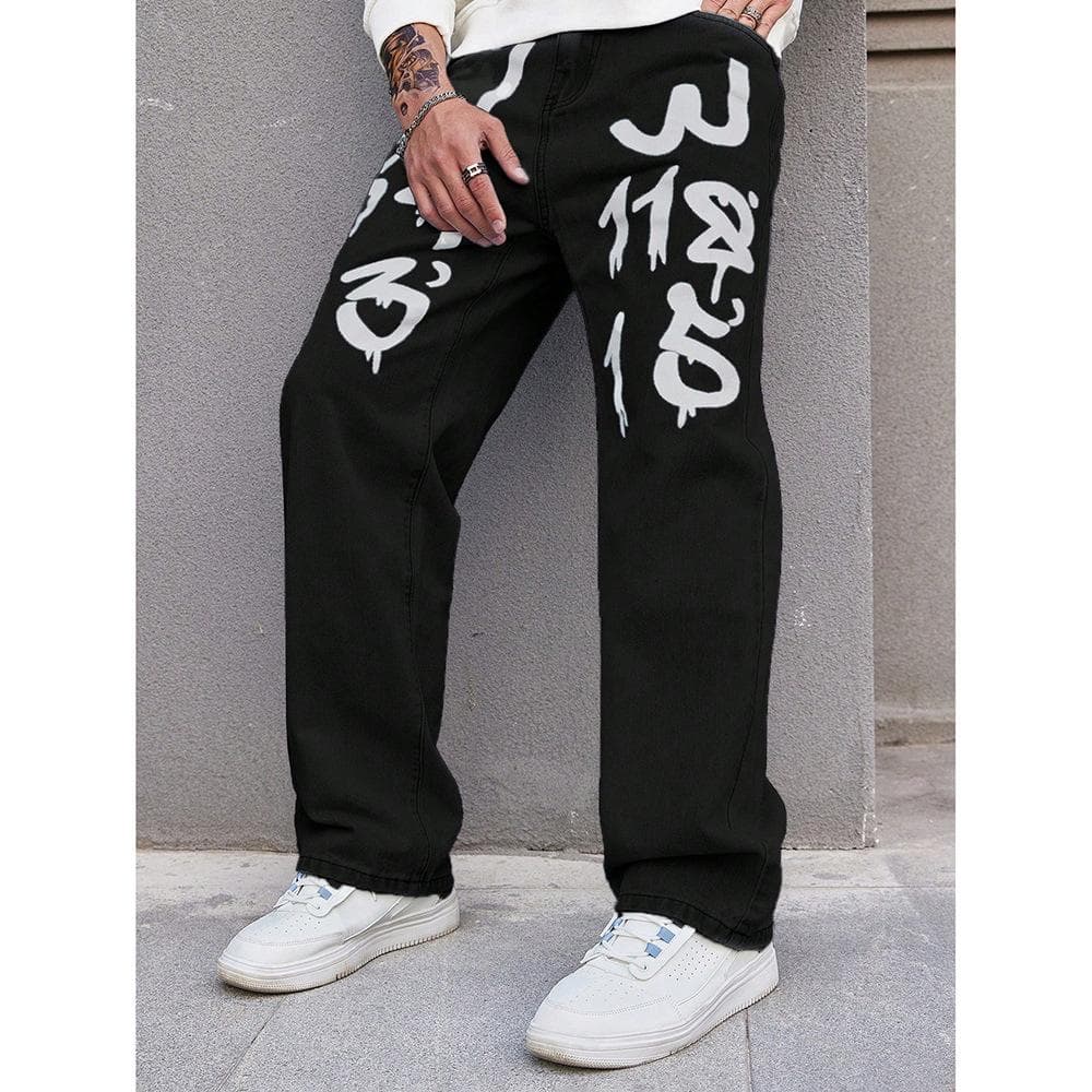 Retro Jeans Men's Spring and Autumn New Trendy Brand Loose Straight Versatile Long Pants L black