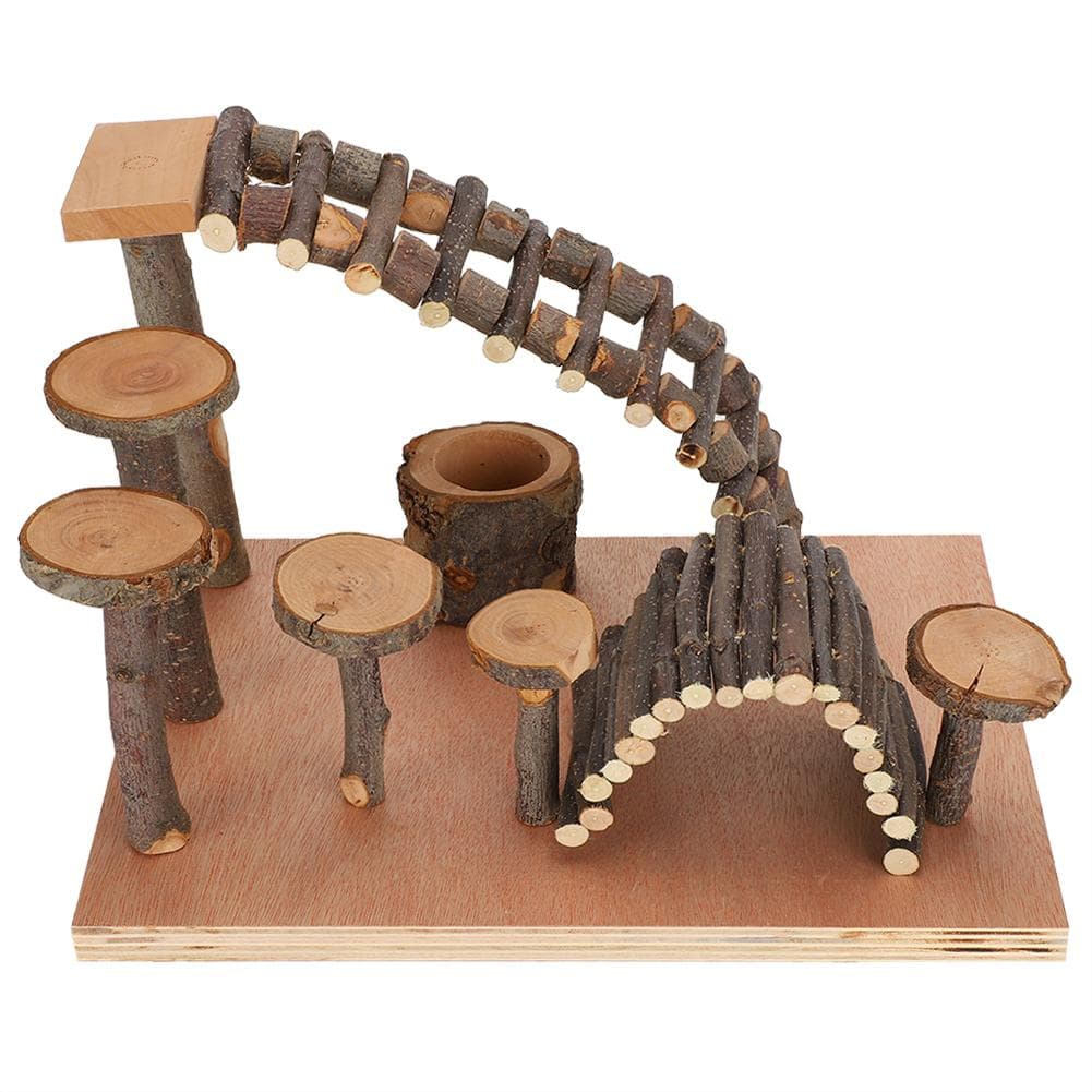 Small Pet Climbing Ladder Step Natural Applewood Fitness Exercise Feeder Chew Toy for HamsterColumn L