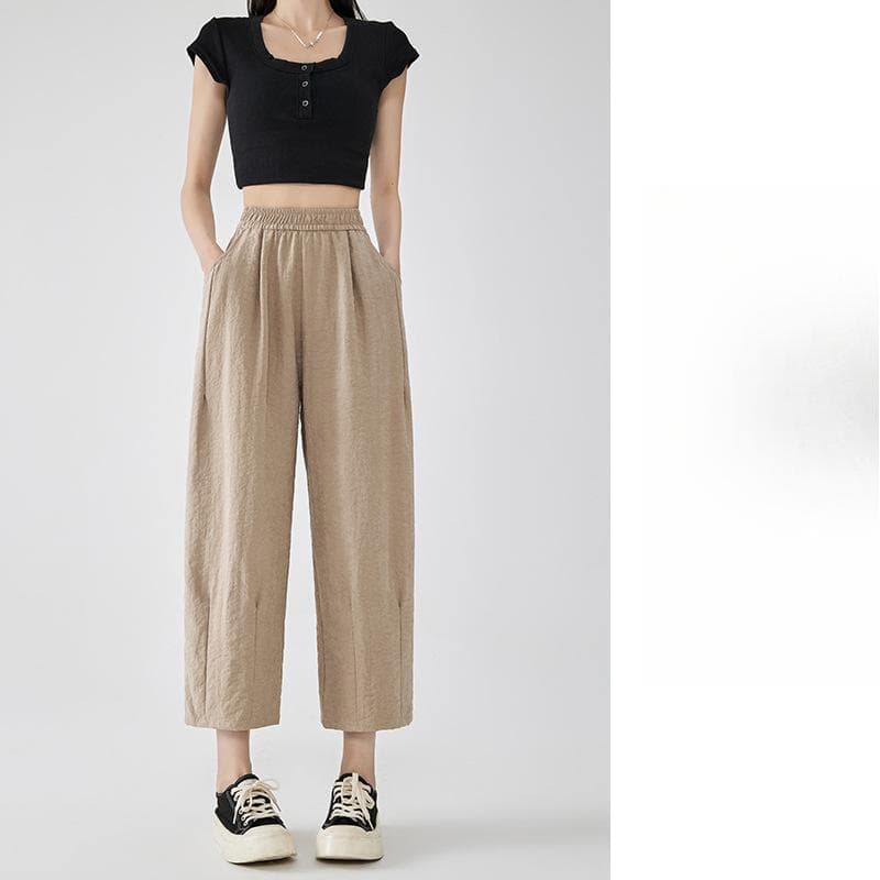 Blue Korean Grandma Pants Women's Summer New High-waisted Casual Wide-leg Small Nine-point Radish Pants XL