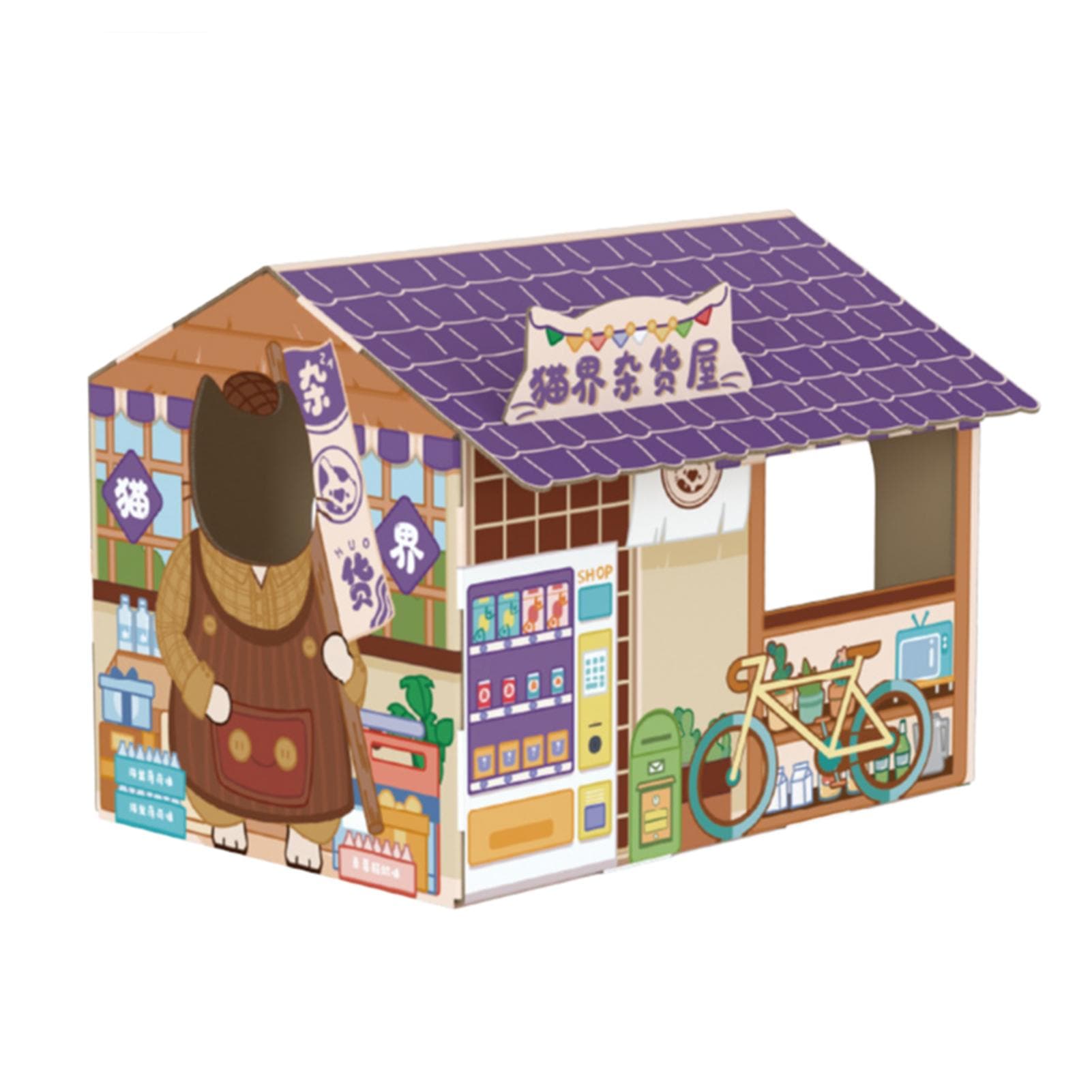 Cardboard Cat House Safe Healthy Wear Resistant Portable Cat Play House with Catnip for Cats Ice Grocery Store
