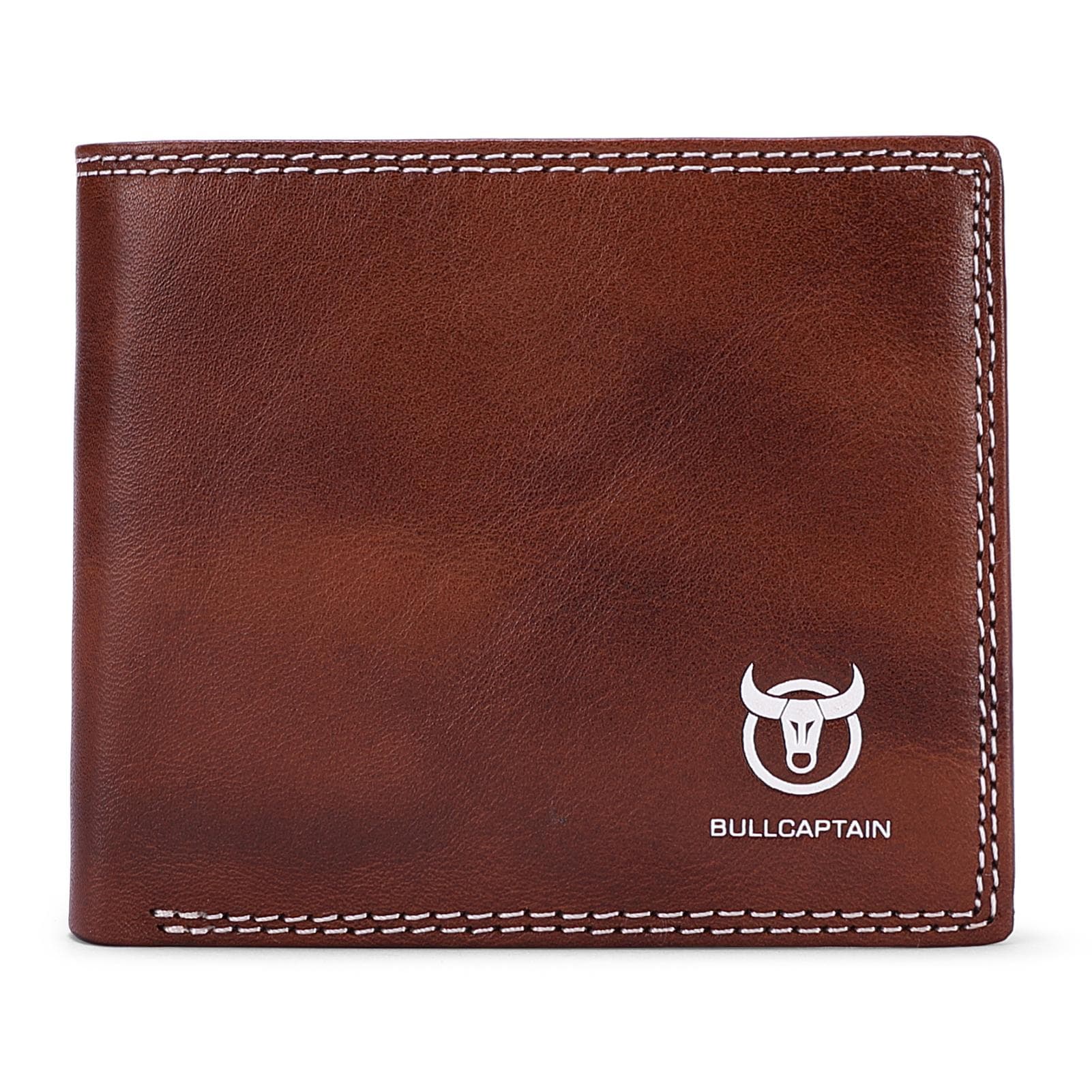 Men Leather Bifold Wallet with Flip Pocket Card Holder Wallet Purse coffee