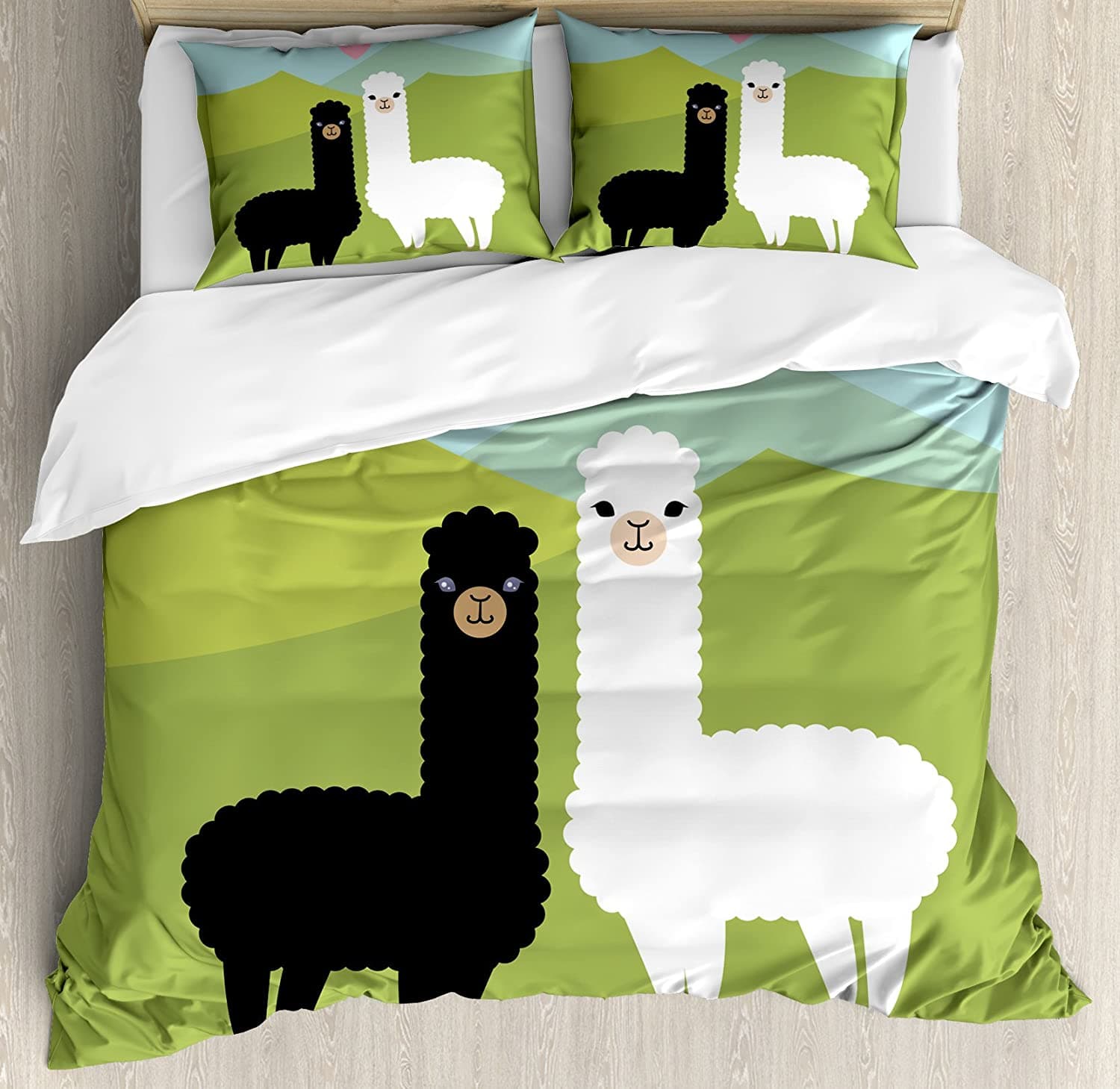 Llama Bedding Set For Bedroom Bed Home Alpacas in Love in the Mountains Fauna Valentine's Duvet Cover Quilt Cover And Pillowcase EU Double(200x200cm)