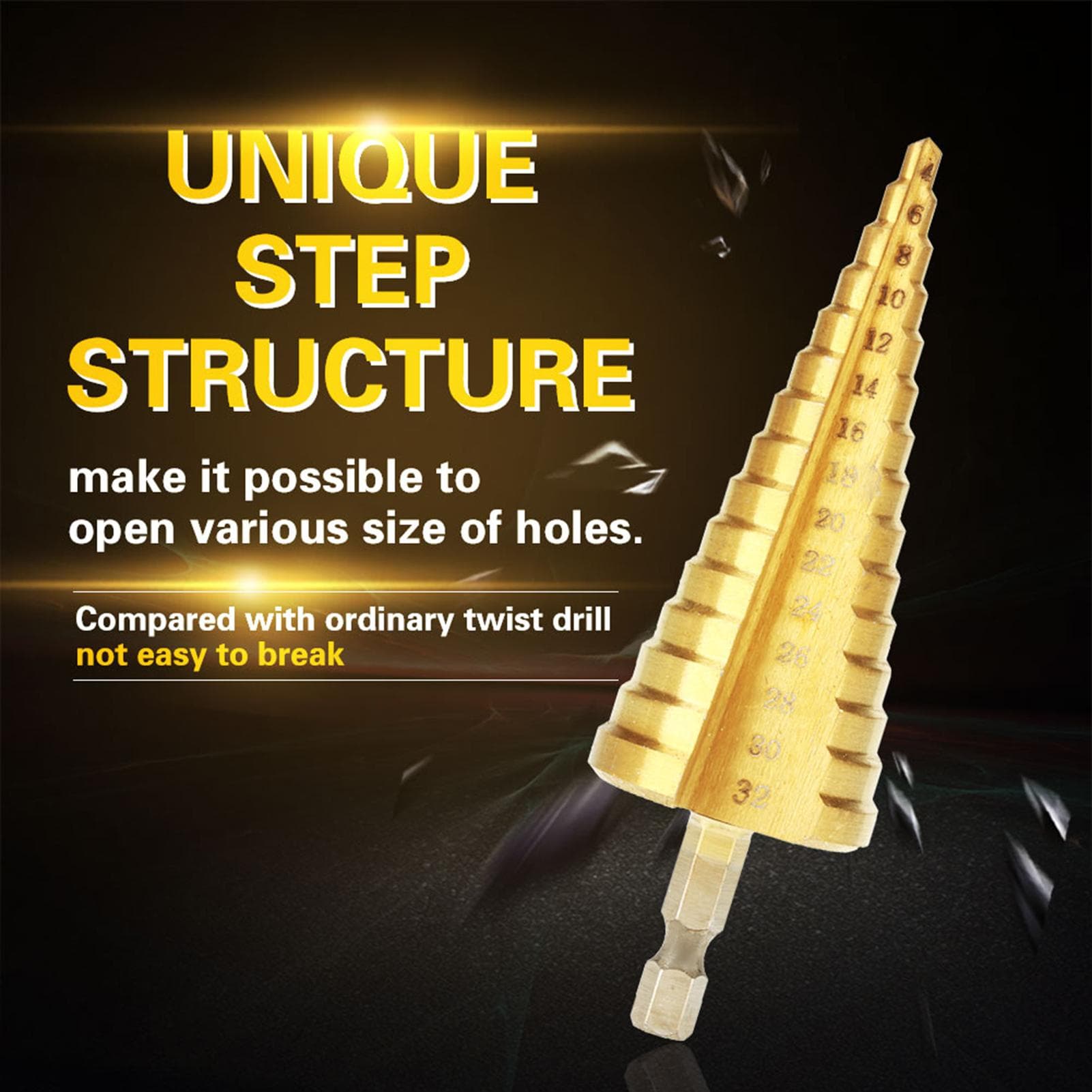 3Pcs High Speed Steel Step Cone Drill Bit Hex Shank Titanium Plating Drill 412420432mm