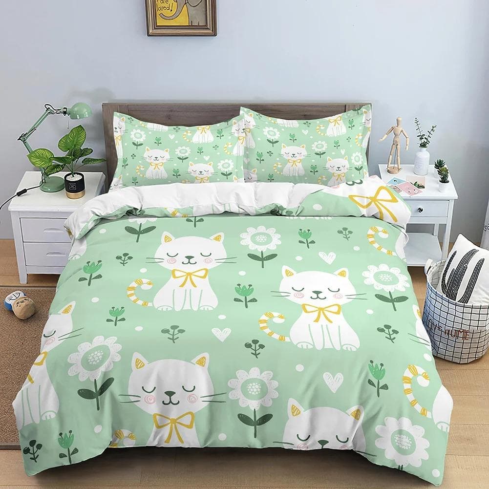 Animals Cute Cat Bedding Set Boys Girls Twin Queen Size Duvet Cover Pillowcase Bed Kids Adult Fashion Home Textileextile 70x133cm 2pcs