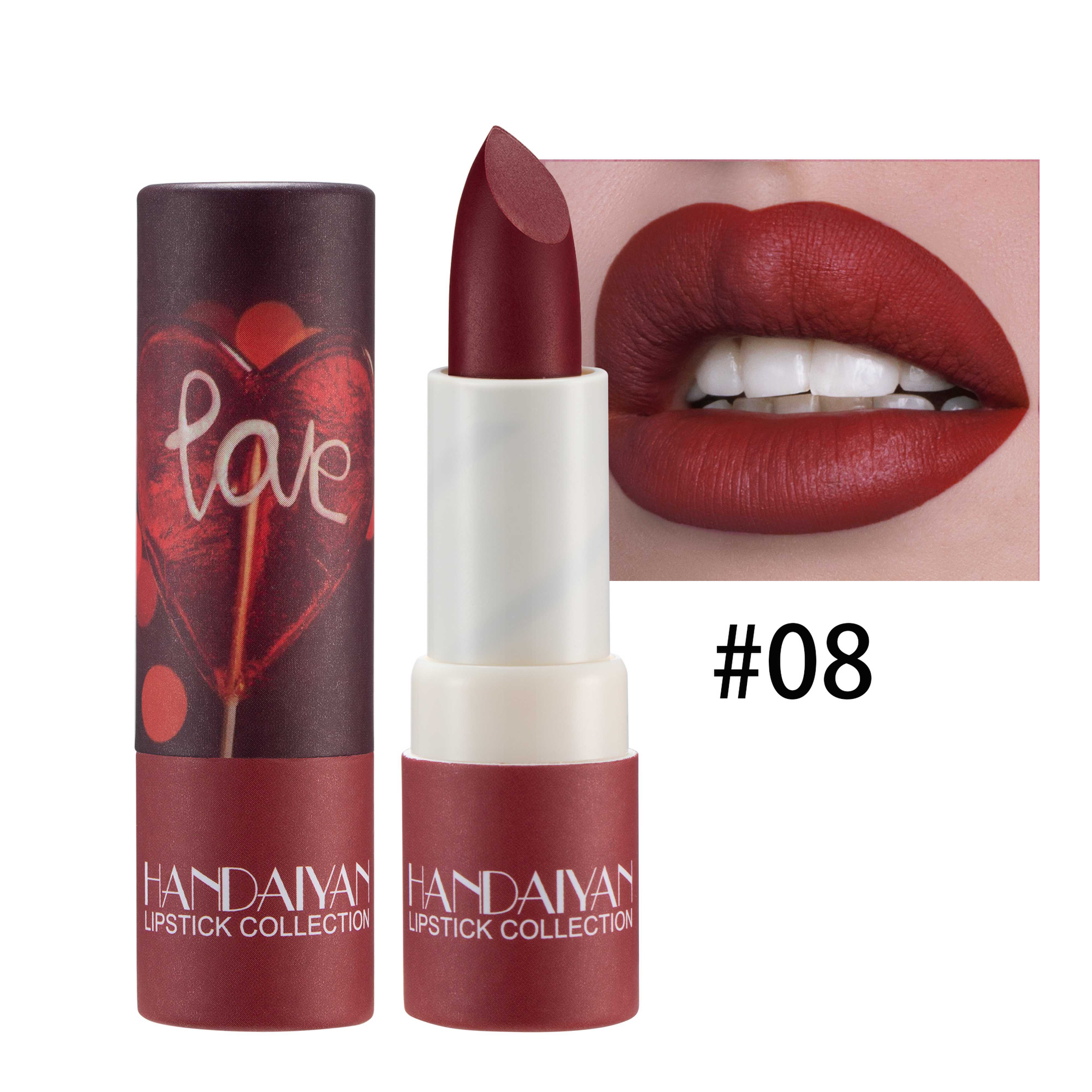 8 Colors Matte Lipstick Waterproof Velvet Nude Lipstick Sexy Red Brown Lip Matte Pigments Makeup Long Lasting Profissional Makeup 08