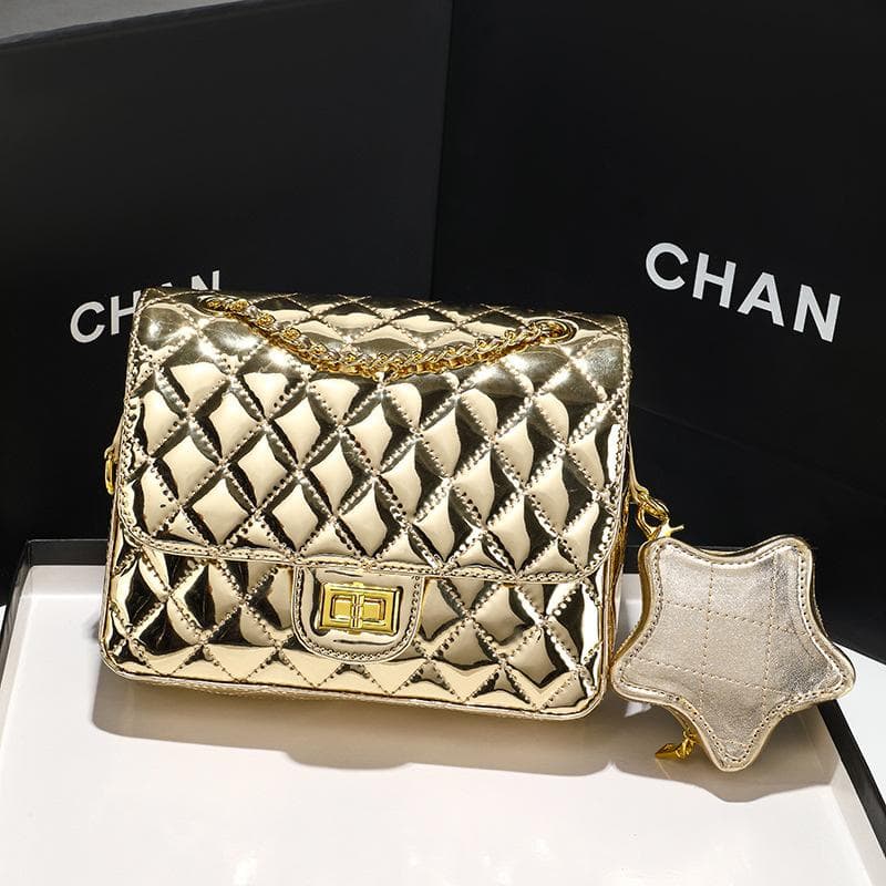 Small Fragrant Wind Star Diamond Chain Diagonal Span Bag Spring A Variety of Back Method Fashion Single Shoulder Small Square Women's Bag gold