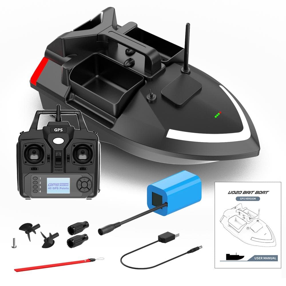 GPS Fishing Bait Boat 500m Remote Control Bait Boat Dual Motor Fish Finder 2KG Loading Support 12000mAh black