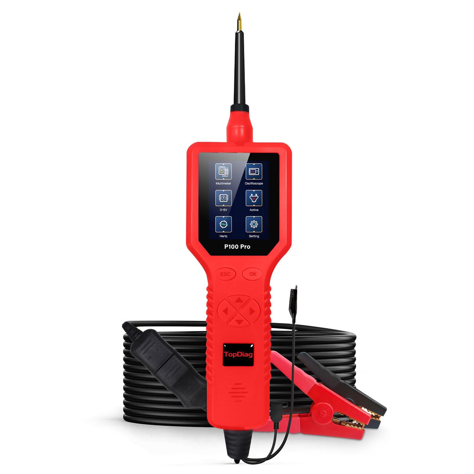 TopDiag P100 Pro 930V Car Circuit Tester Automotive Circuit Diagnostic Tester 12V 24V Circuit 0 red