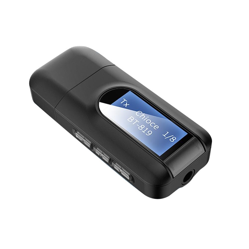2 in 1 USB Bluetooth 5.0 Transmitter Receiver with LCD Display 3.5MM AUX Stereo for PC TV Car black