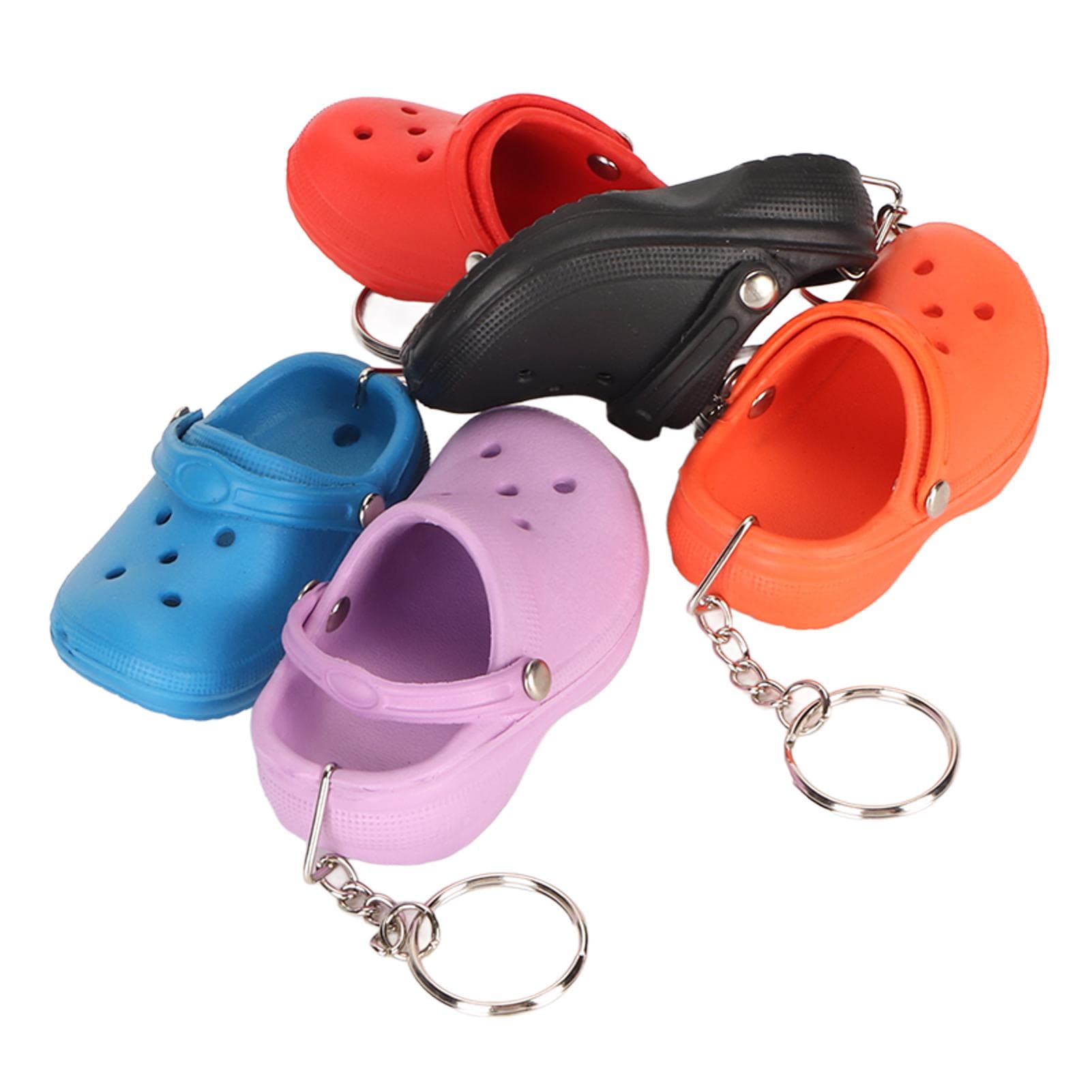 5pcs Silicone Slipper Key Chains Red Violet Lake Blue Black Orange Hole Sandals Key Ring Pendant