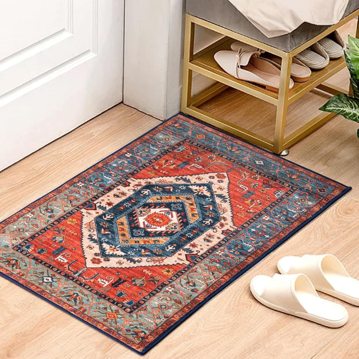 Boho Vintage Crystal Velvet Rug Non-Slip Area Floor Mat Home Decor Entrance Passageway Door Mat Bedroom Kitchen Floor Mat 40x60cm 16x24inch