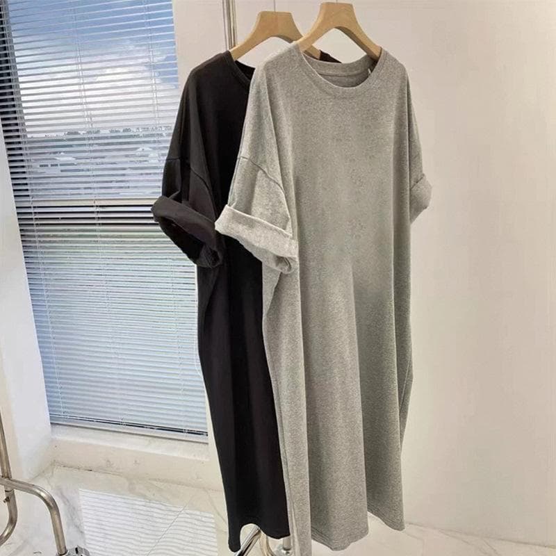 Summer Loose Korean Version Pure Cotton Short-sleeved T-shirt Women's Large Size Long Casual Skirt Retro Top 4XL