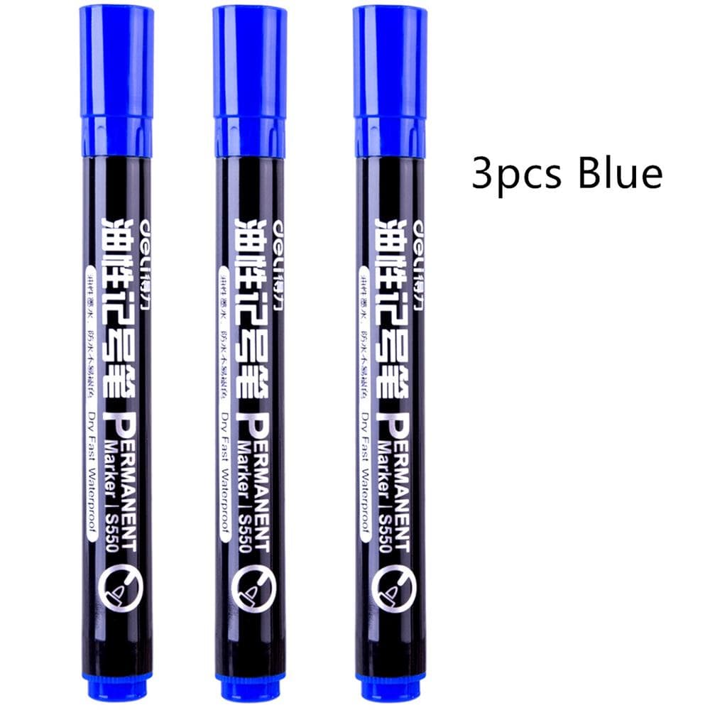 3pcs Oil ink Permanent Marker pen Waterproof Black Blue Red color metal ceramic CD fabric wood D6842 blue