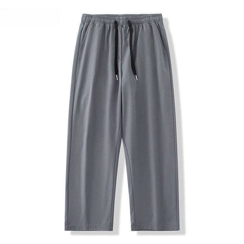 Summer Ice Silk Pants Men's Thin Straight Drawstring Suit Pants Loose Breathable Speed Drying Casual Pants 5XL