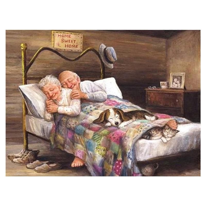 5D DIY Diamond Painting Diamond Embroidery Home Sweet Home Cross Stitch Rhinestone Old Couple 40X50CM red