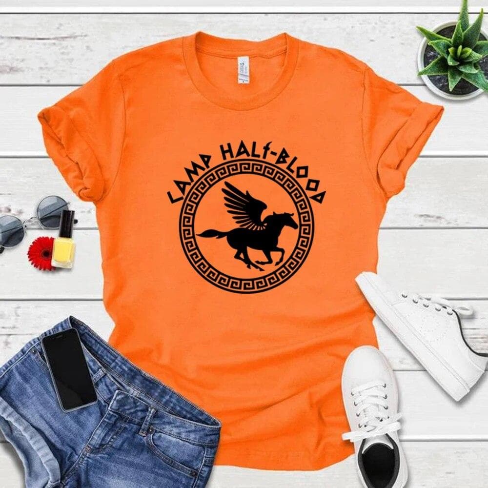 Camp Half Blood T Shirts Fall Training Camp Game Tshirt Halloween Magical Gift Percy Jackson Shirt Unisex T-shirts Harajuku Tees S orange