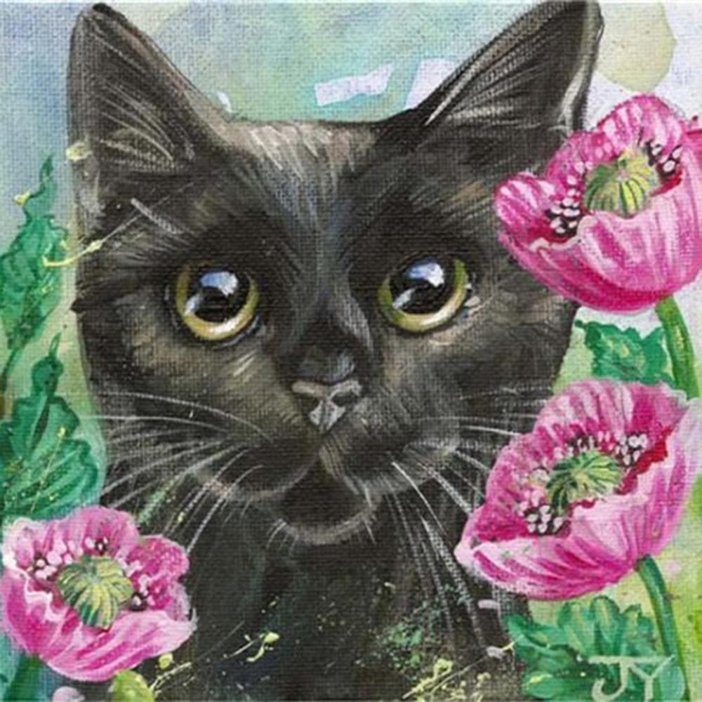 Diamond Painting Cat Cartoon Picture Rhinestone Embroidered Cartoon Cat Flower Home Decoration 30x30CM