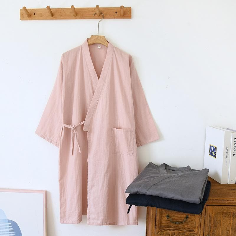 Spring and Autumn New Couples 100% Cotton Bathrobe Men's and Women's Kimono Loose Sweat Steamed Robe M